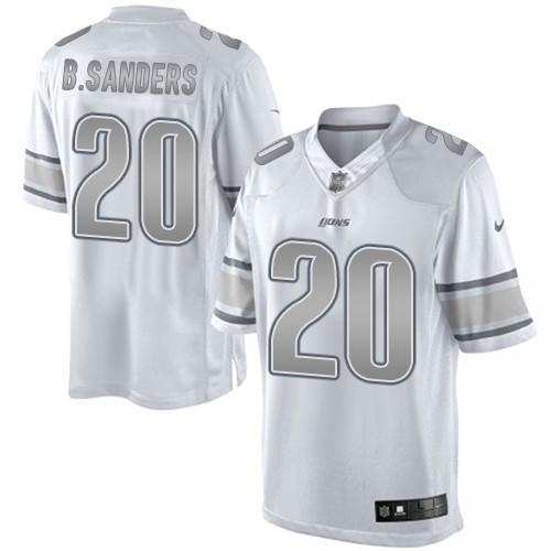 Men's Elite Barry Sanders Nike Jersey White - #20 Platinum NFL Detroit Lions